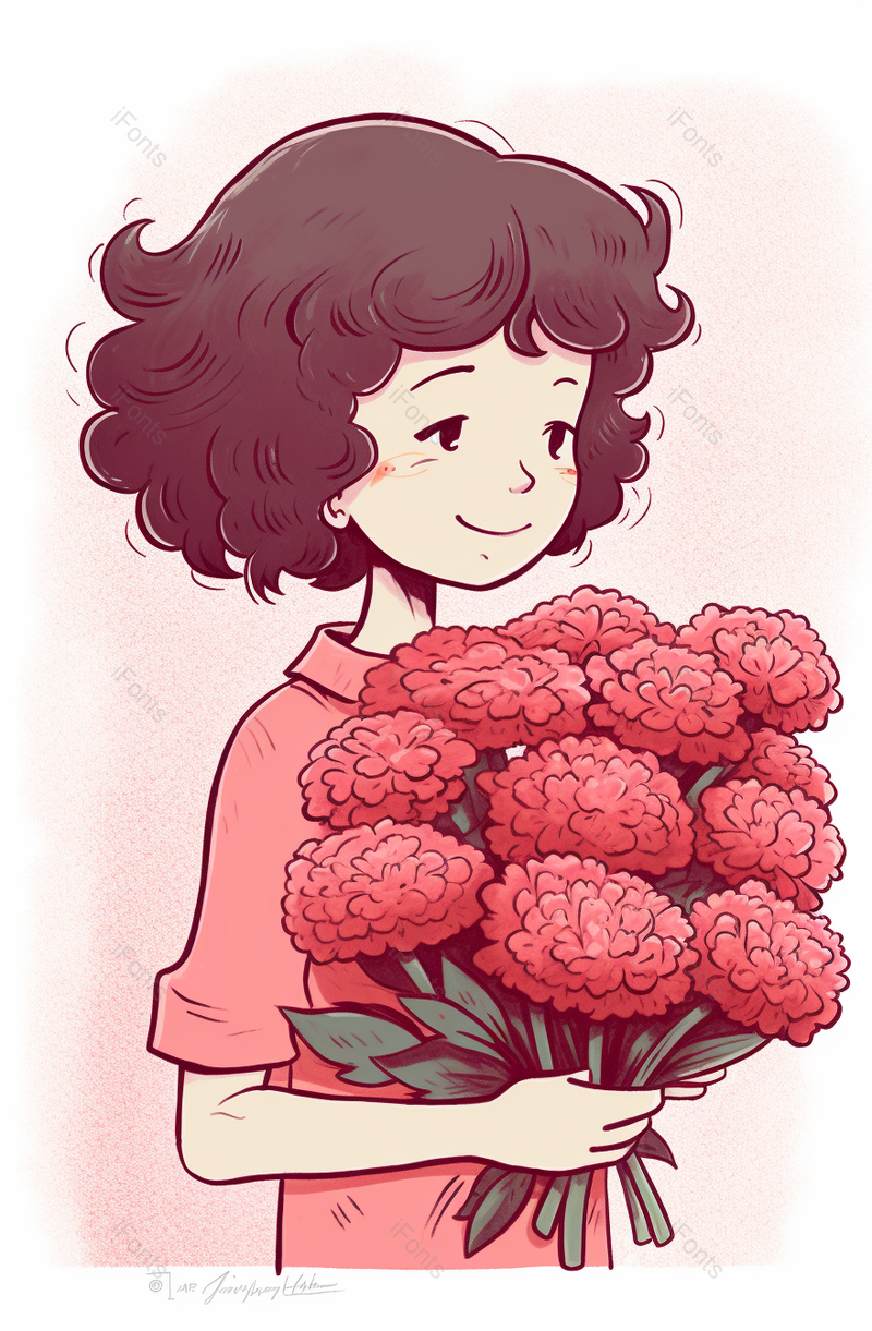 感恩母亲节抱着花的女孩康乃馨节日插画,插画/手绘图,插画/手绘图库,插画/手绘图下载,插画/手绘